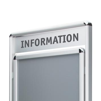 Мобільний плакатний стенд Info з топером, профіль 32 мм, анодований срібло, кути рондо, 2-сторонній